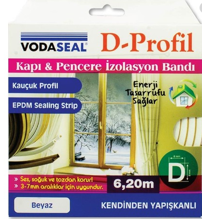 D Profil Beyaz Kapı Pencere bandı 6,20mt