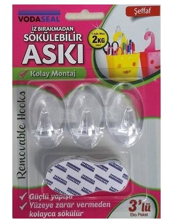 İz Bırakmadan Sökülebilen Şeffaf Askı 3'lü