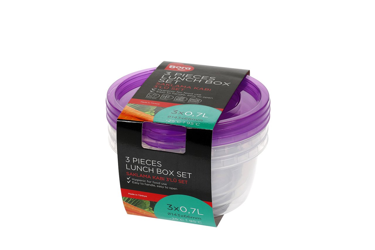 Yuvarlak Saklama Kabı 140*65  700 ml 3'lü set