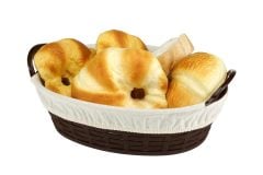 Hasır Desenli Ekmek Sepeti Oval 24 Cm Bez Kaplı