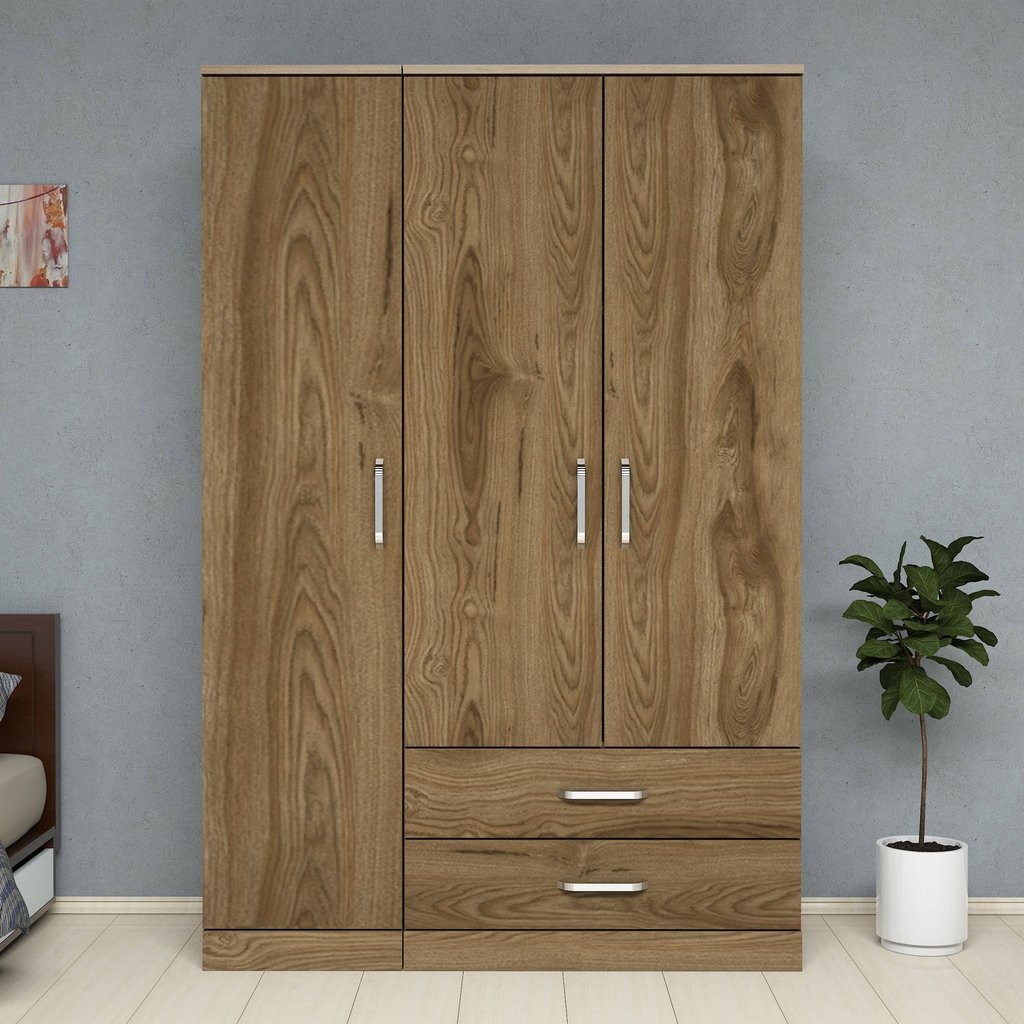 3 Kapılı 2 Çekmeceli Elbise Dolabı Ceviz