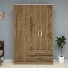 3 Kapılı 2 Çekmeceli Elbise Dolabı Ceviz