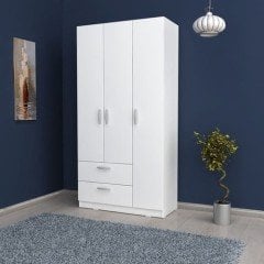 3 Kapılı 2 Çekmeceli Elbise Dolabı Beyaz