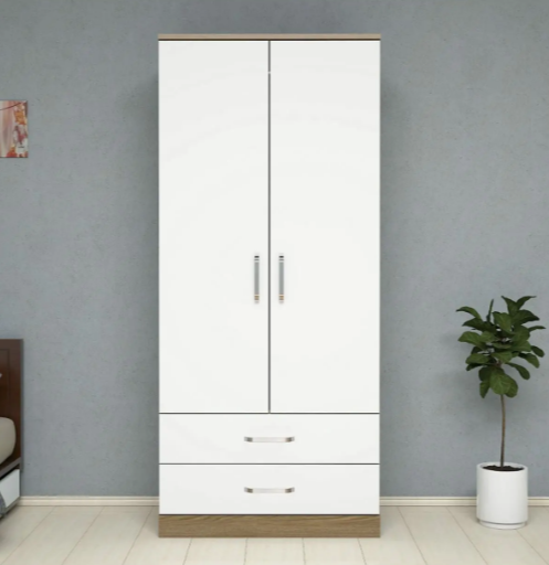 2 Kapılı 2 Çekmeceli Elbise Dolabı Beyaz