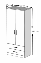 2 Kapılı 2 Çekmeceli Elbise Dolabı Beyaz