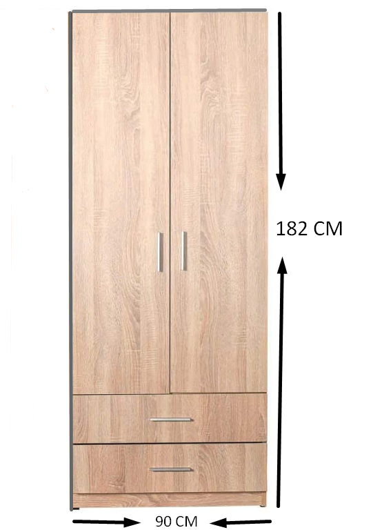2 Kapılı 2 Çekmeceli Elbise Dolabı Meşe