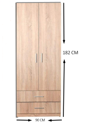 2 Kapılı 2 Çekmeceli Elbise Dolabı Meşe
