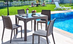 Rattan Masa Camlı 90*90 Kahve